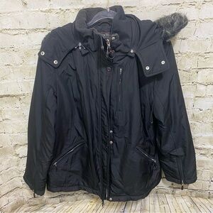 Donatella Sport Black Faux Fur Removable Hooded Zip Up Jacket